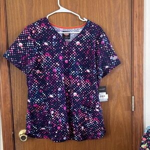 Dickies Women's Navy and Pink Polka Dot Top